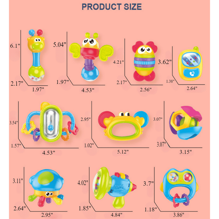 10 Piece Baby Rattles