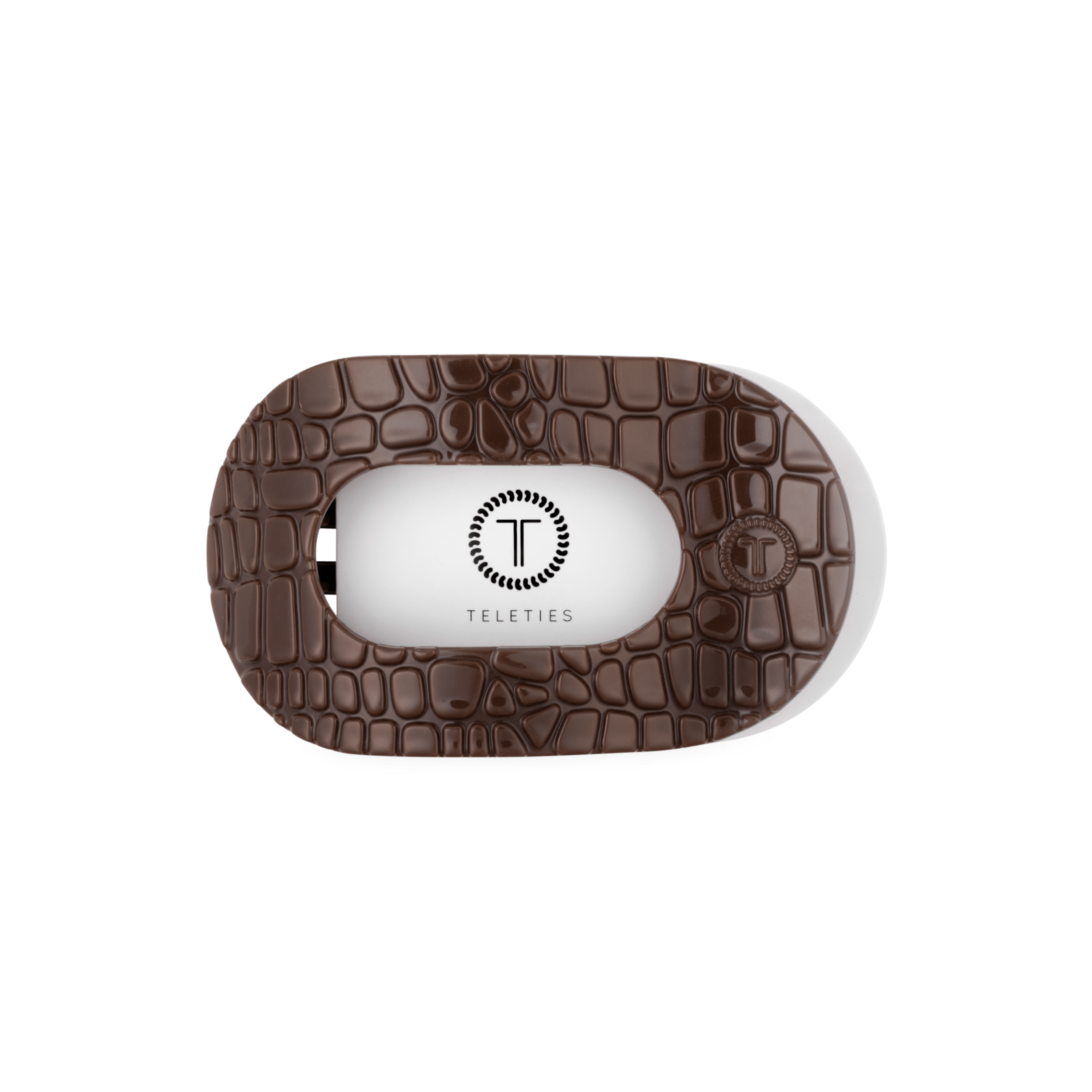 TELETIES Brown Crocodile Medium Flat Round Hair Clip