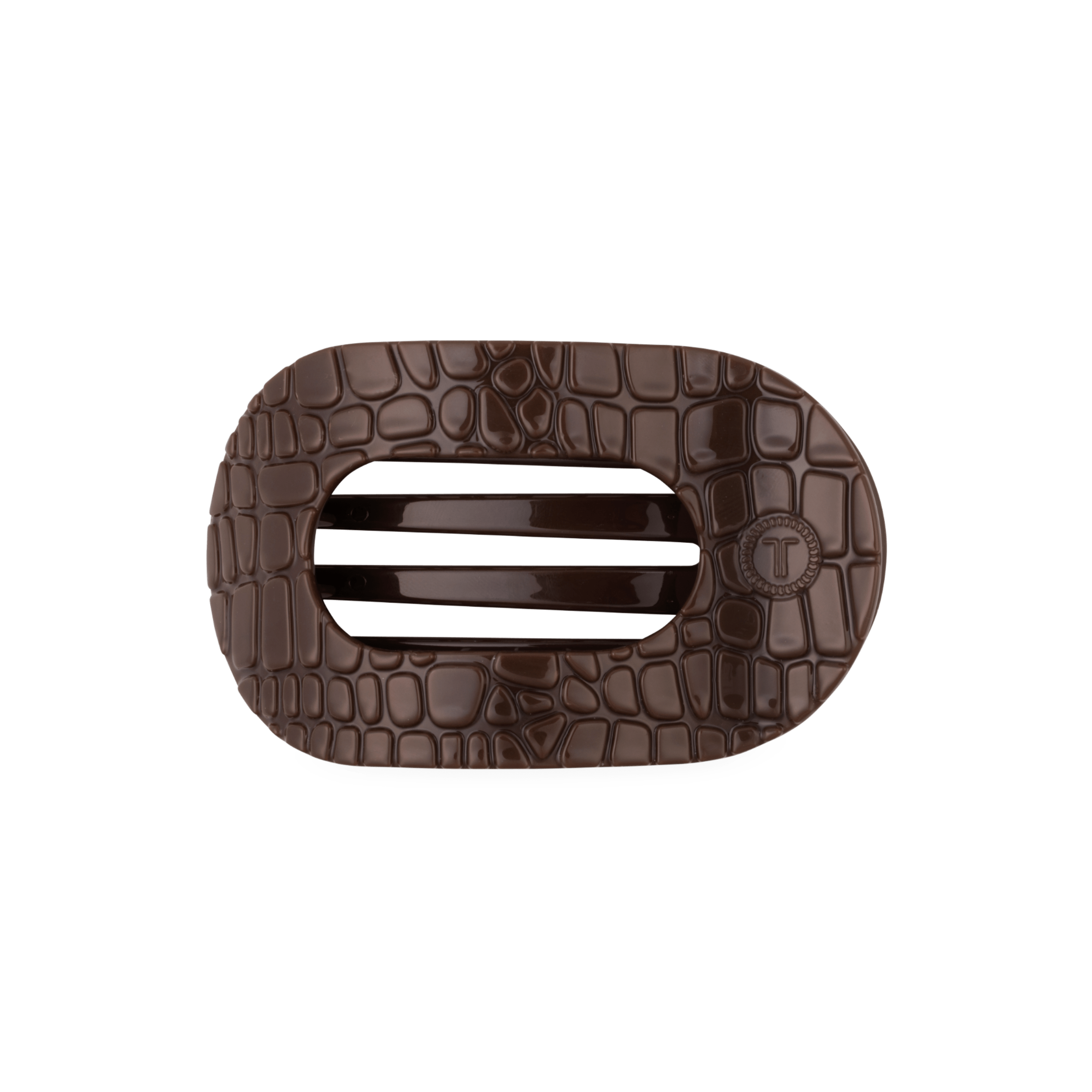 TELETIES Brown Crocodile Medium Flat Round Hair Clip