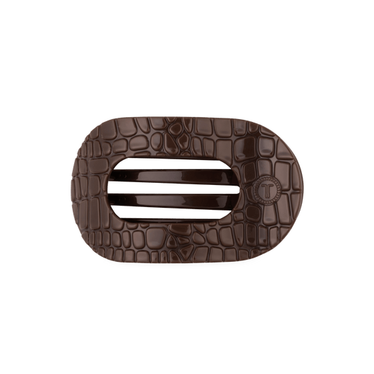 TELETIES Brown Crocodile Medium Flat Round Hair Clip