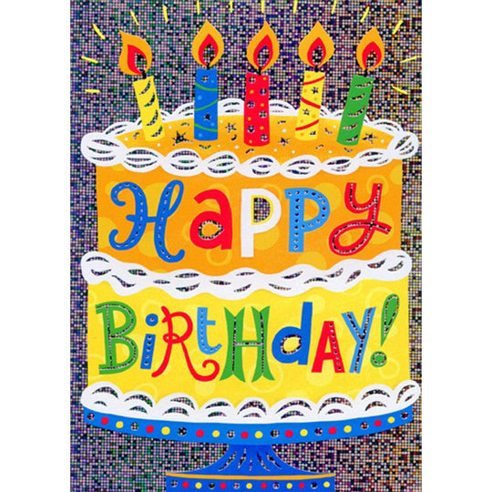 Orange and Yellow Cake on Holographic Foil Juvenile Birthday Card for Kids