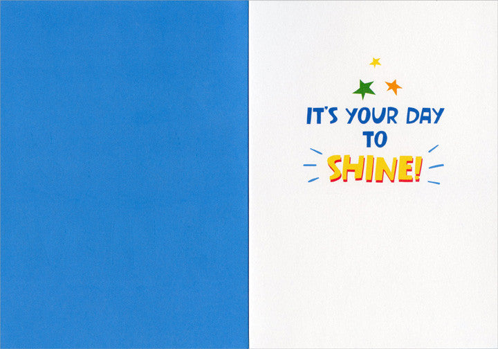 Orange and Yellow Cake on Holographic Foil Juvenile Birthday Card for Kids