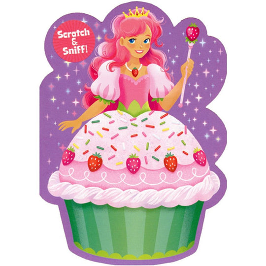 Strawberry Princess Cupcake Scratch and Sniff Juvenile Birthday Card for Girls :