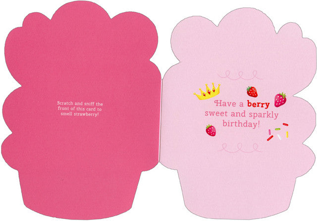 Strawberry Princess Cupcake Scratch and Sniff Juvenile Birthday Card for Girls :