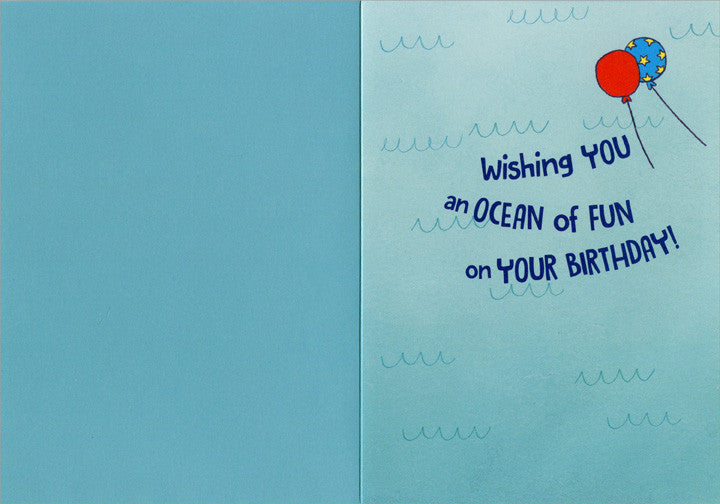 Fish, Whale, Dolphin, Turtle, Octopus, Crab in Ocean Juvenile Birthday Card for Kids