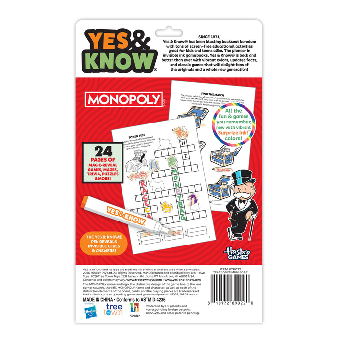 Yes & Know® Invisible Ink Trivia Game Books- Hasbro Monopoly