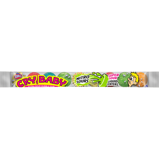 Cry Baby Nitro Assorted Sours Bubble Gum 2.32 oz Tube