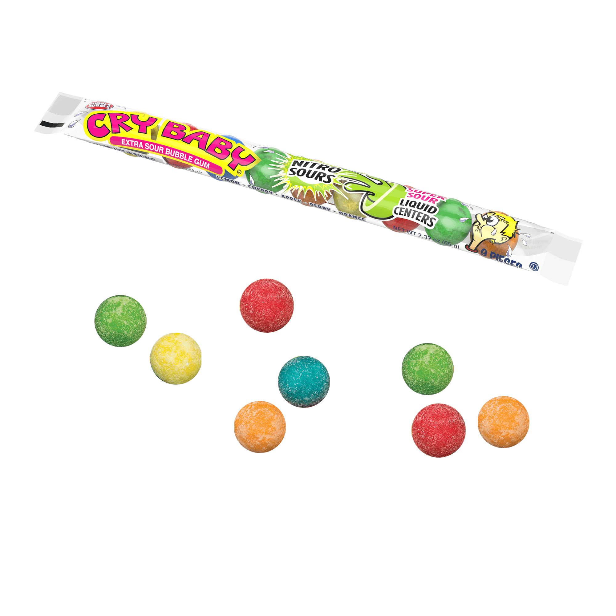 Cry Baby Nitro Assorted Sours Bubble Gum 2.32 oz Tube
