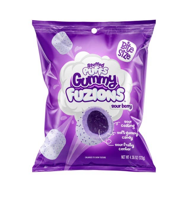 Stuffed Puffs Gummy Fuzions Gummy Candy Sour Berry 4.36oz 8ct Case