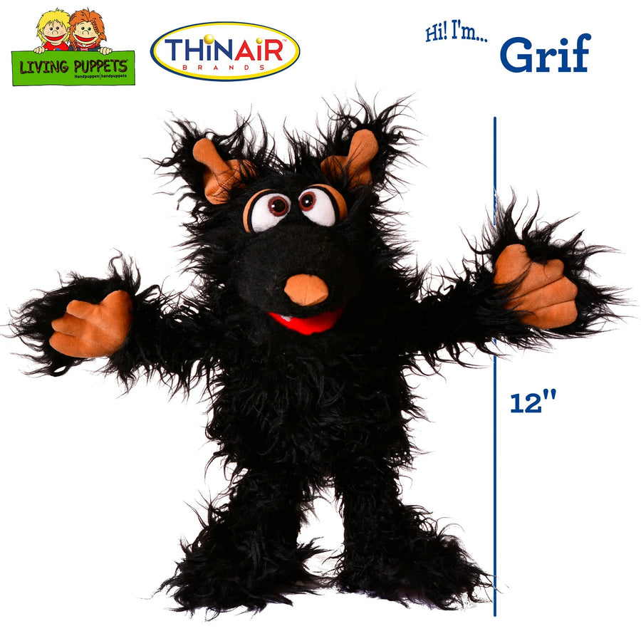 Living Puppets Grif the Black Dog 12 inch Plush Hand Puppet