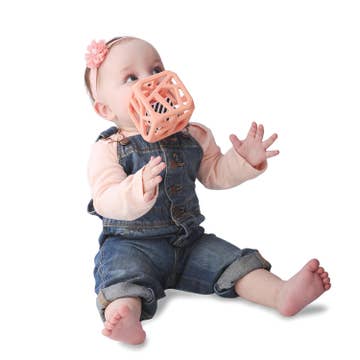Malarkey Kids Chew Cube Silicone Teether Rattle Sensory Toy Peachy Pink