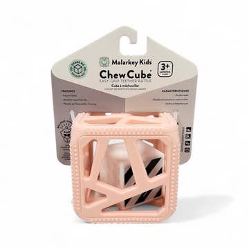 Malarkey Kids Chew Cube Silicone Teether Rattle Sensory Toy Peachy Pink