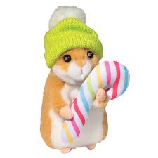 Holiday Hamster with Winter Hat & Candy Cane