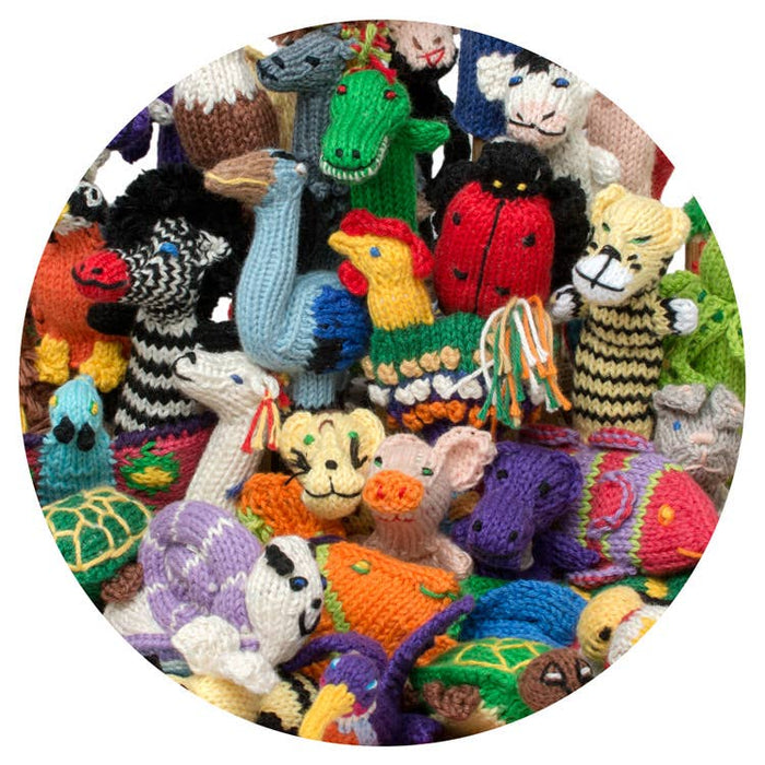 CROCHET Finger Puppet Animal and People Mix in Organic Cotton