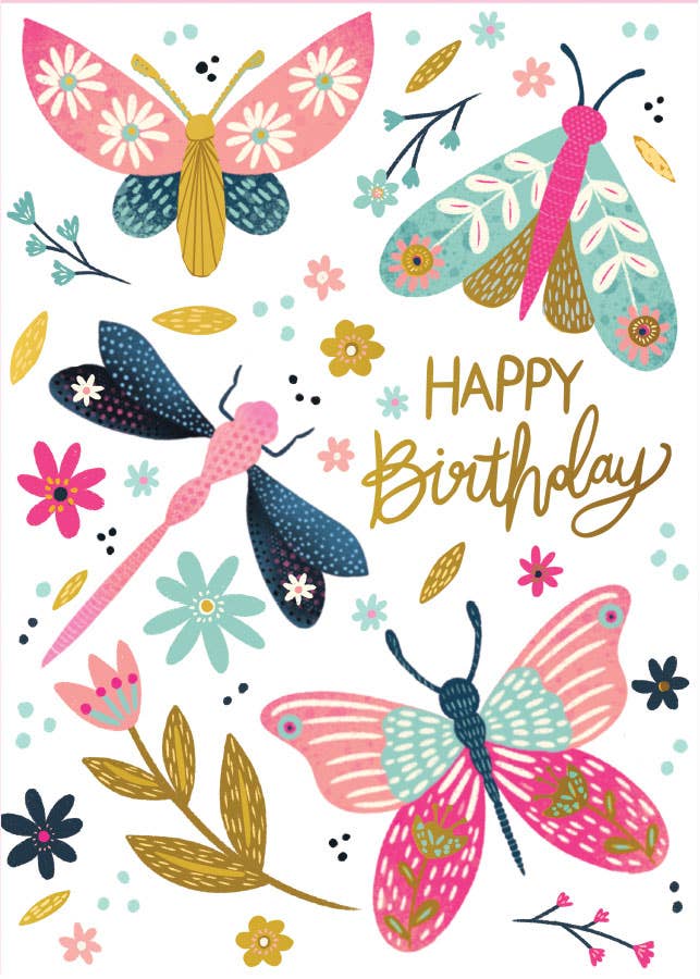 Birthday Card -Foil - Butterflies