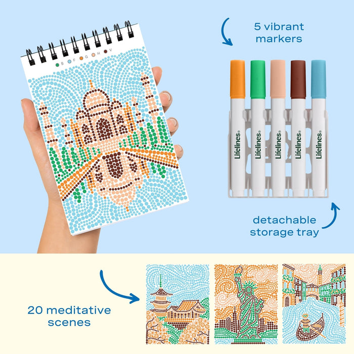 Lifelines FlowArt Mini Dot-by-Letter Postcard Places Art Pad