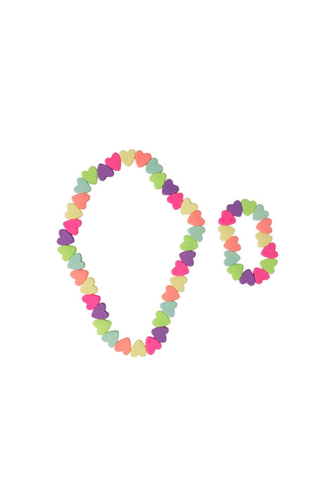 Sweet Tart Heart Necklace and Bracelet Set Neon Candy Style