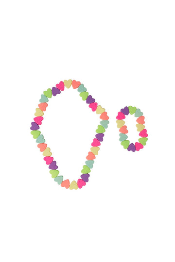 Sweet Tart Heart Necklace and Bracelet Set Neon Candy Style