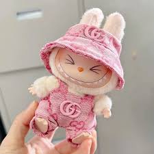 Designer Canvas Hat And Overalls Pink Labubu Outfit