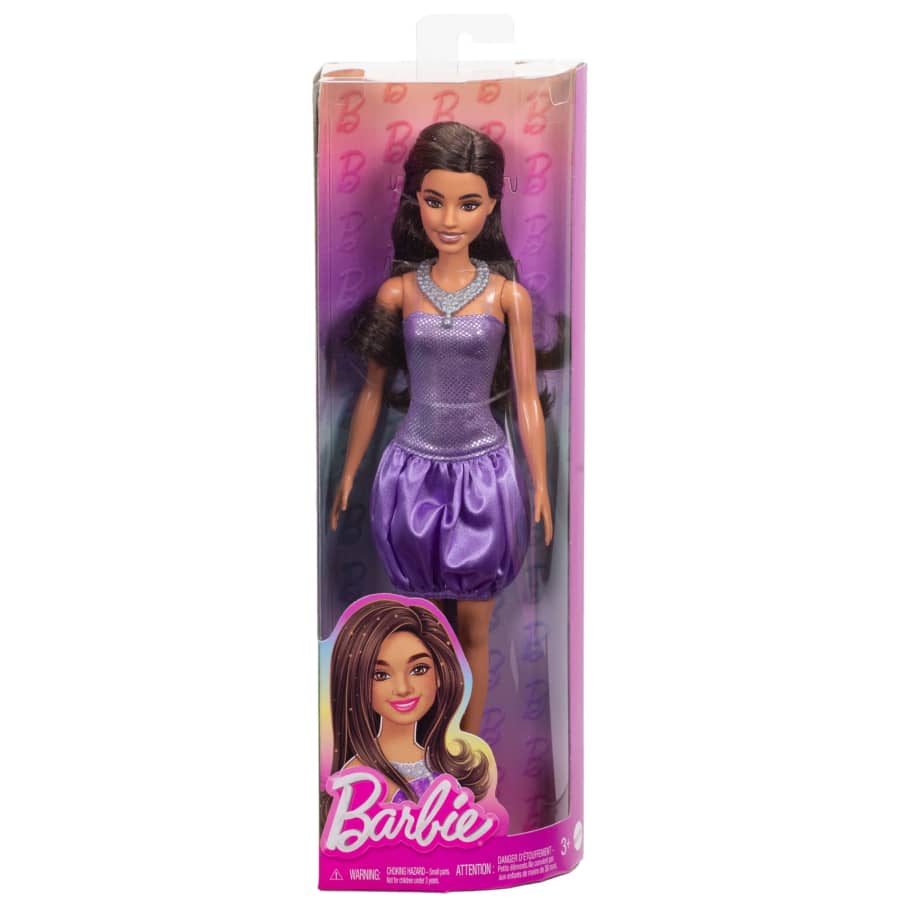 Barbie Fashionistas Doll in Sequined Purple Dress And Silvery Accessories