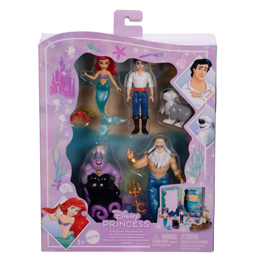 Disney Princess Ariel Mermaid Storybook Set With 4 Small Dolls, 2 Figures & 1 Accessory From Movie