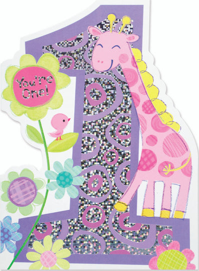 Peaceable Kingdom Giraffe 1st Birthday Greeting Card