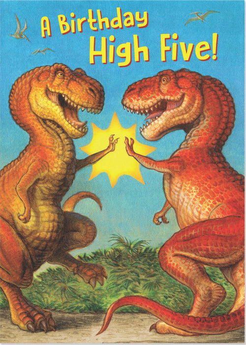 Peaceable Kingdom Dinosaurs High Five Birthday Card