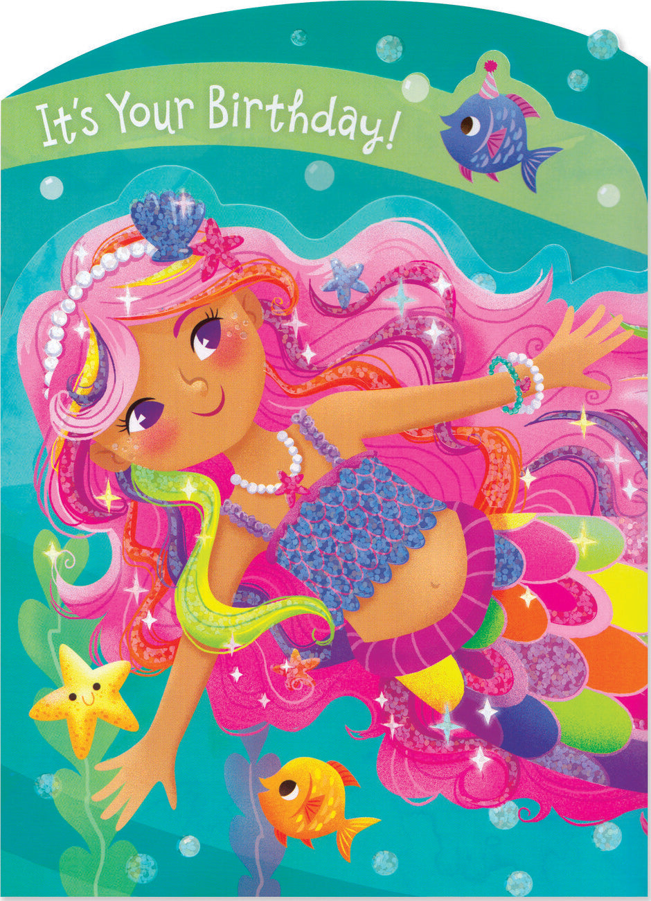 Peaceable Kingdom Mermaid Tri-Fold Greeting Card for Kids