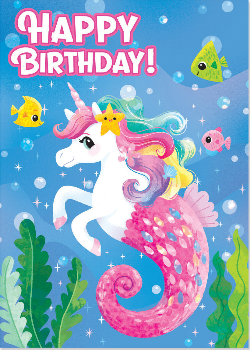 MindWare Glitter Seahorse Unicorn Birthday Card
