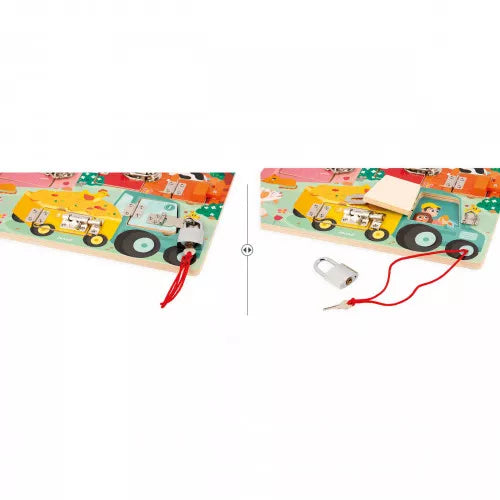 Janod Farmyard Padlocks Busy Board: Educational Locks & Latches Activity Toy