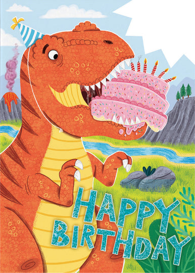 BIRTHDAY CARD: FOIL DINOSAUR CAKE