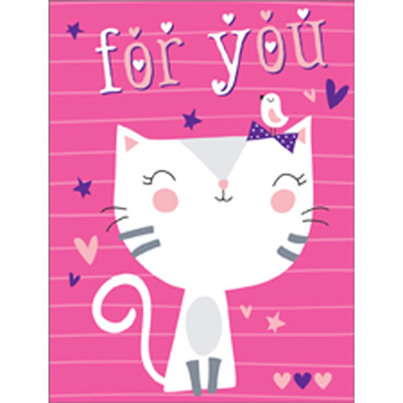 Illustrated White Kitten on Pink Mini Blank Gift Enclosure Card For Girls