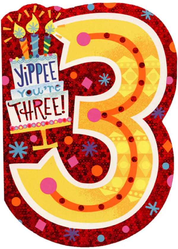Yippee Youre Three Die Cut Foil Paper House Age 3 3rd Birthday Card