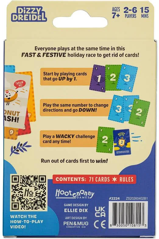 Hootenanny Games Dizzy Dreidel Hanukkah Card Game