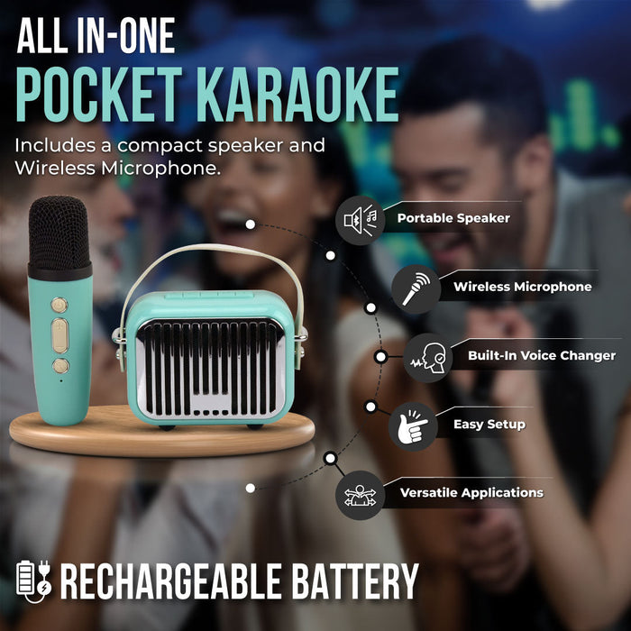 Pocket Karaoke-Microphone & Speaker Combo: Teal