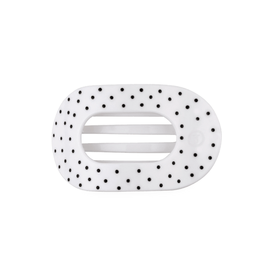TELETIES White Polka Dot Party Medium Flat Round Hair Clip