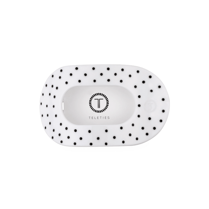 TELETIES White Polka Dot Party Medium Flat Round Hair Clip