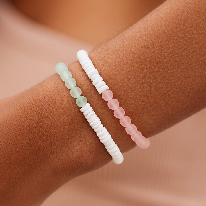 Puka Shell and Frosted Bead Stretch Bracelet PuraVida