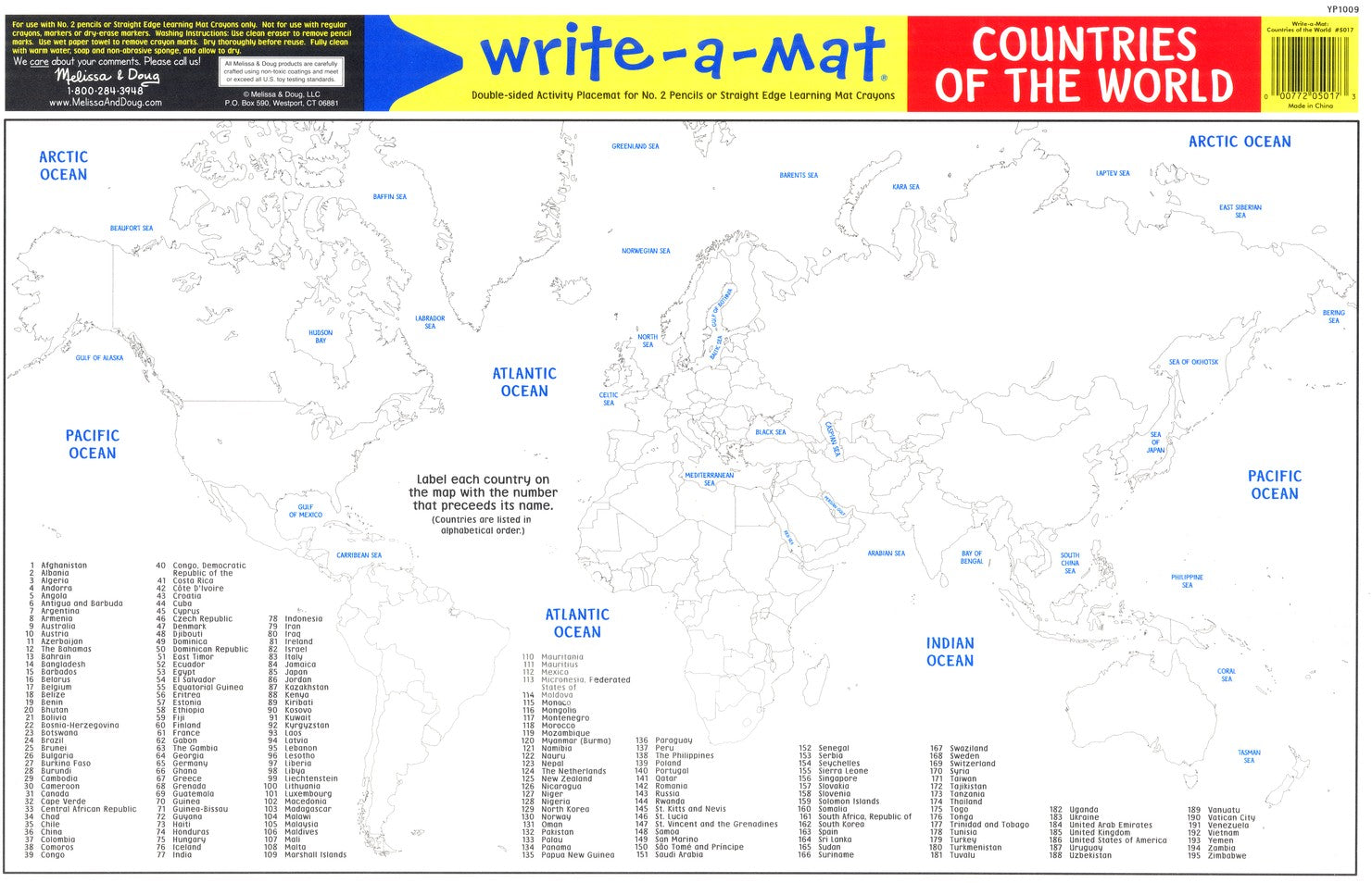 World Map Learning Placemat