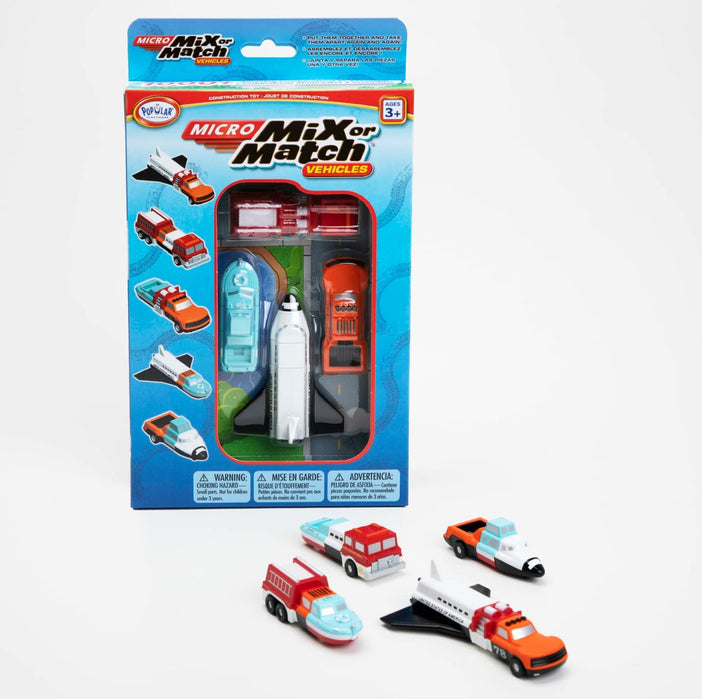 Micro Mix or Match Vehicles Set 1: Airplane, Boat, Fire Truck, and More