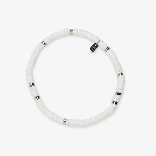 Silver and White Puka Shell Stretch Anklet PuraVida