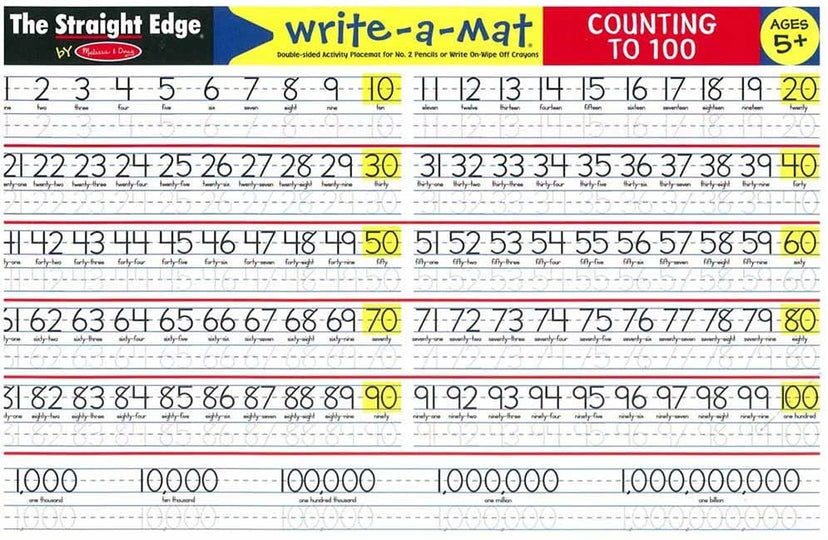 Counting to 100 Write-A-Mat Learning Placemat