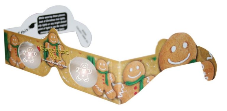 Holographic Glasses: 3D Gingerbread Man at Every Bright Point of Light